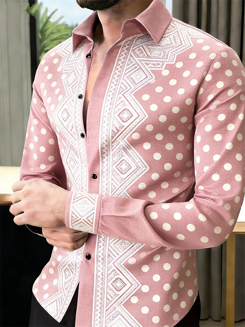 New 11 color men's long sleeved shirt with gold 3D printing, fashionable polka dot pattern, luxurious shirt style