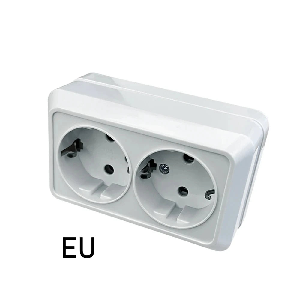 White Wall Mount Socket EU Standard Electrical Outlett Ground Vintage Surface Power Socket Plugs Flame Retardant Plastic