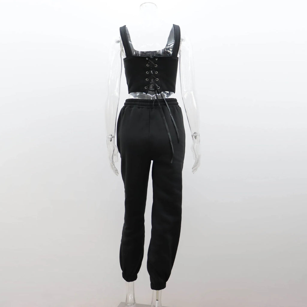 Women's Casual Sweatpants Set Belted Hooded Short Hoodie Corset Three-Piece Autumn Winter Comfortable Polyester Plus Size