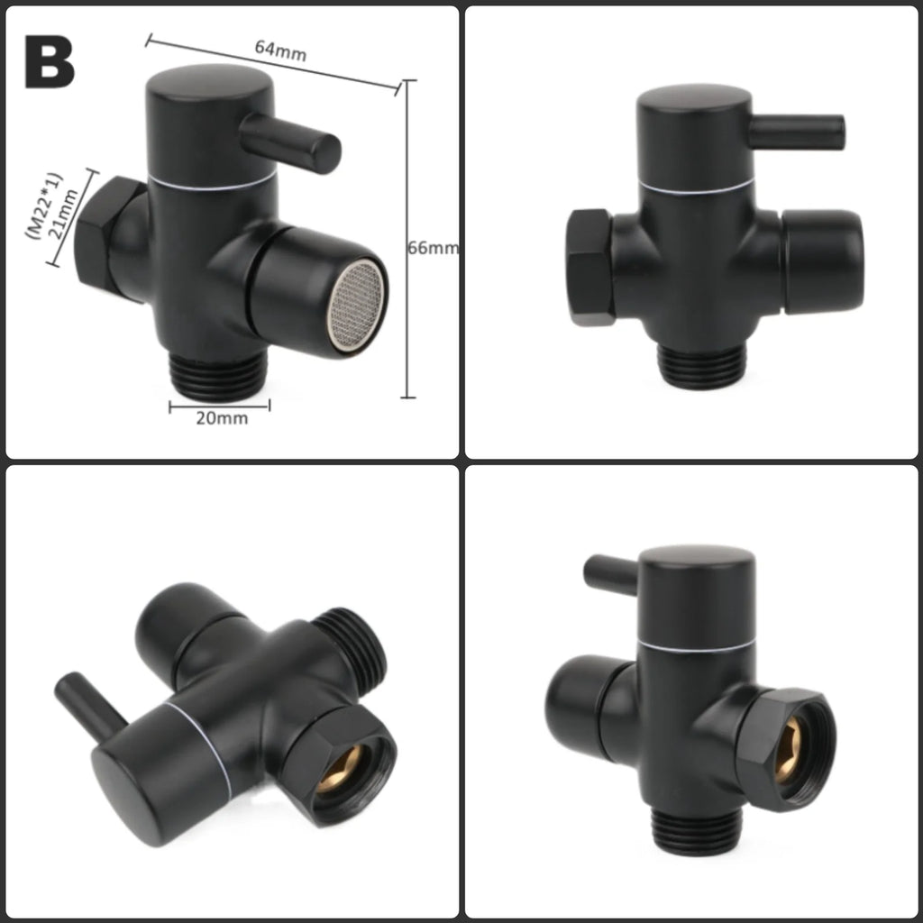 Black Brass Shower Arm Adapter G1/2’’ G3/4 Shower Diverter Valve For Handheld Shower Head Bathroom Kitchen Accessories