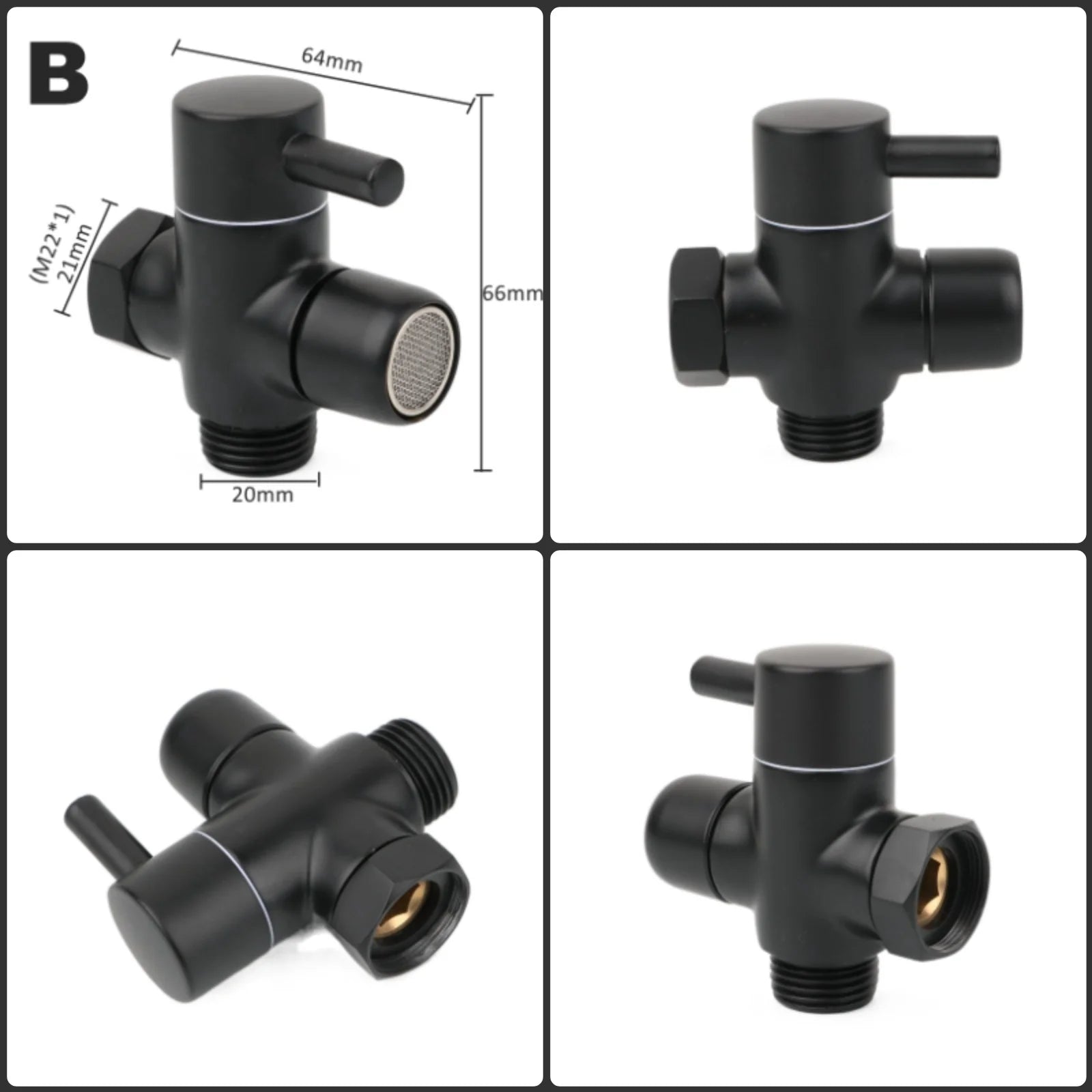 Black Brass Shower Arm Adapter G1/2’’ G3/4 Shower Diverter Valve For Handheld Shower Head Bathroom Kitchen Accessories