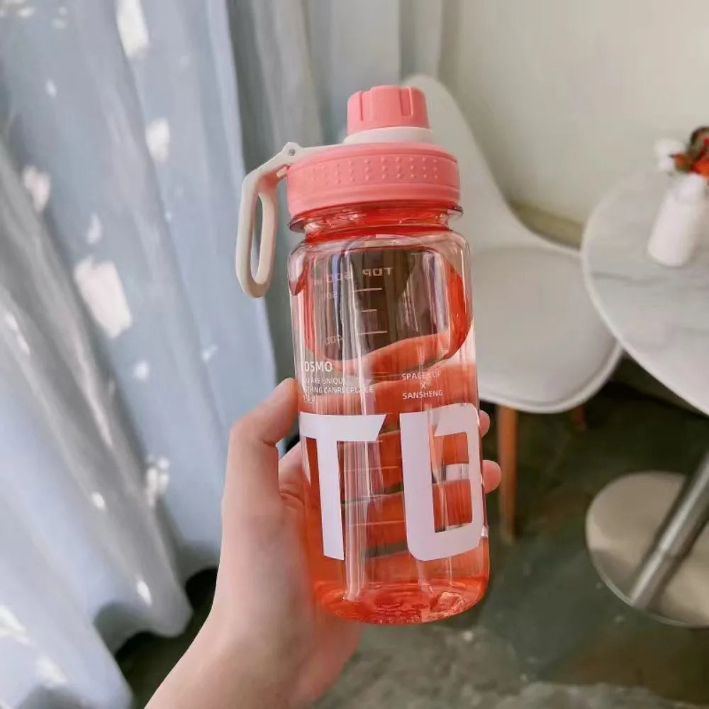 0.6L/0.8L/1L Large Capacity Water Bottles Leak Proof Lightweight Clear Drink Bottle Plastic with Handle Strap