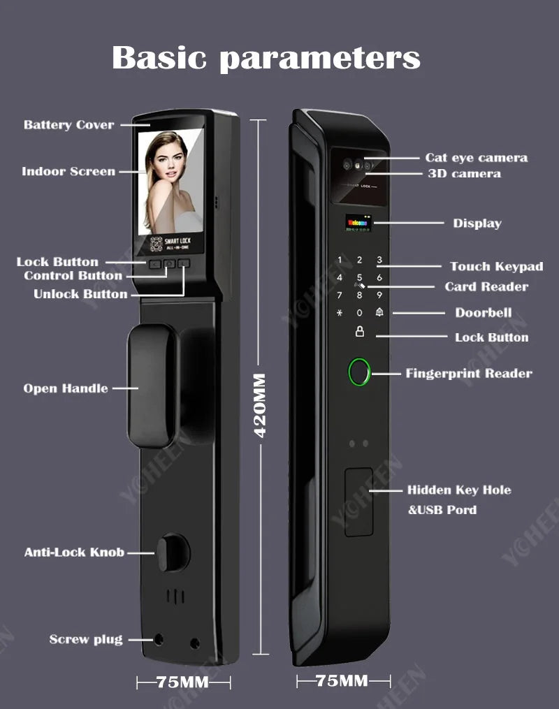 Tuya Or Wishome Wifi APP Camera Digital Electronic Door Lock Face Fingerprint Recognition Card Key Safe Smart Inteligente Lock