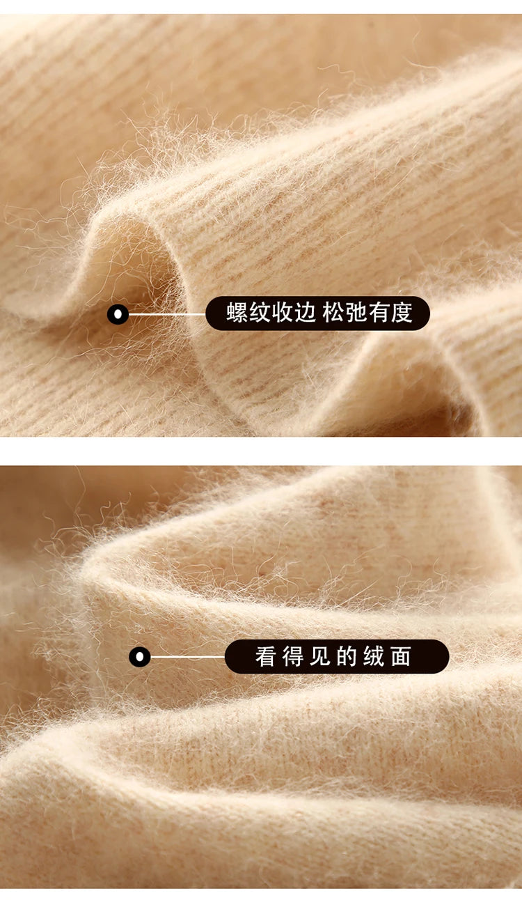 New Hot Selling 100% Mink Cashmere Knitted Women's High Neck Pullover Dress Sweater Slim Fit Solid Color Long Women's Dress