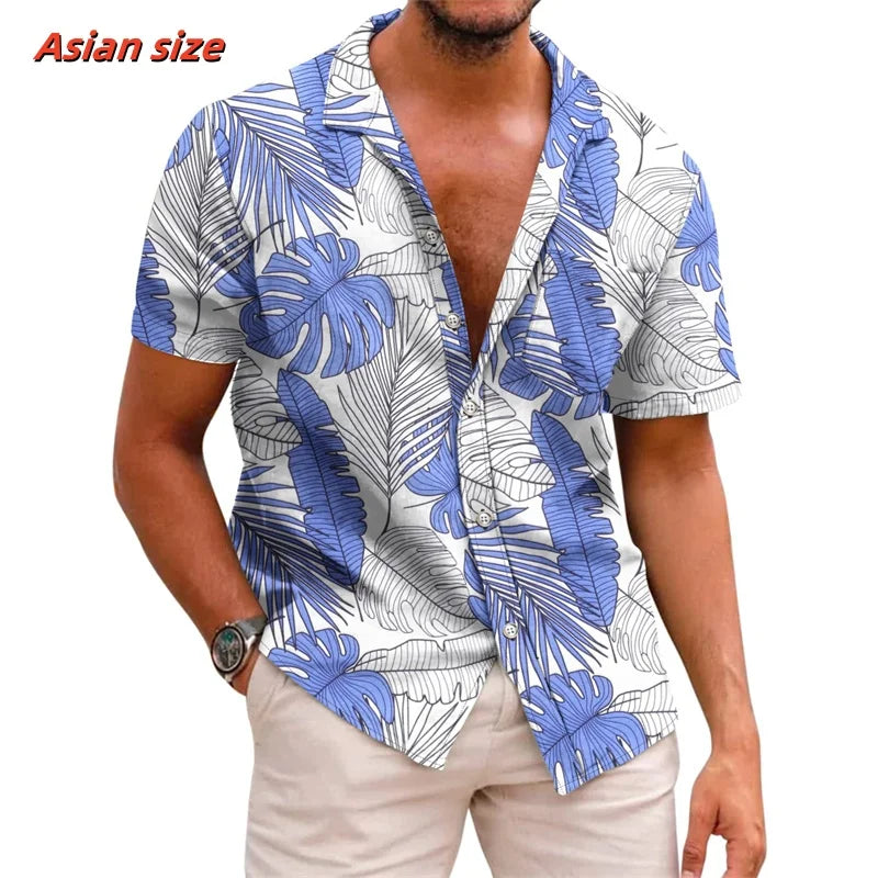 Leaf Coconut Tree Pattern Hawaiian Shirt For Men Plants 3D Printed Short Sleeve Tops Casual Lapel Aloha Shirts Loose Blouses
