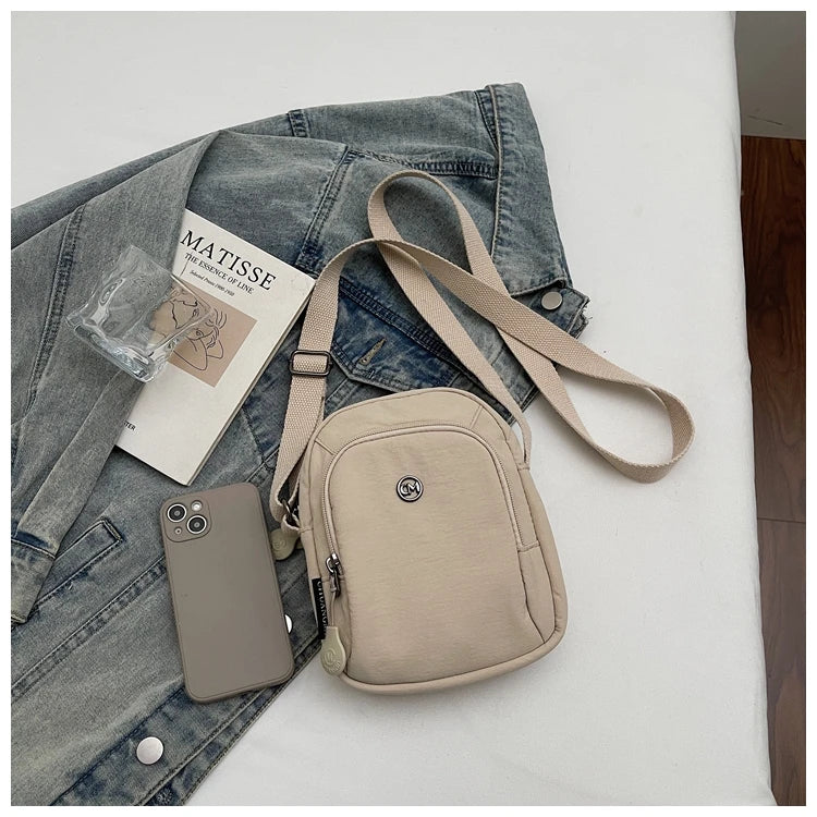 Waterproof Nylon Mobile Phone Bag Portable  Three-Layer Coin Purse Crossbody Bag for Youth Casual Simple Style Functional...