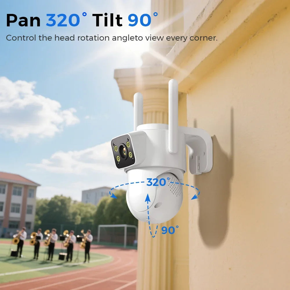 8MP WiFi Camera PTZ Dual Screens Auto Tracking Night Vision CCTV Surveillance Camera Outdoor 4MP Security IP Camera icsee