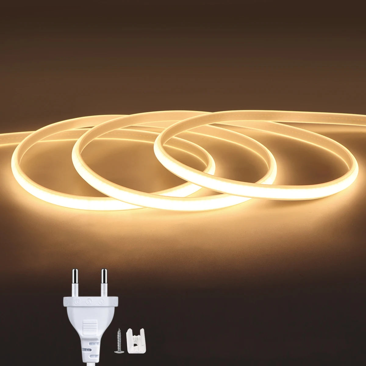 1M-5M 220V COB LED Strip Light Waterproof COB LED Tape US /EU Power Plug Flexible Ribbon Lamp For Bedroom Kitchen Outdoor Decor