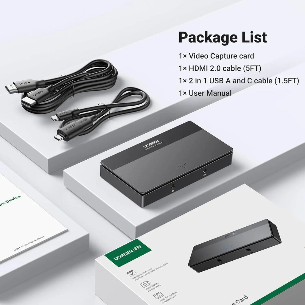 UGREEN 4K Video Capture Card, Full HD 1080P 60FPS USB/Type-C 3.0 HD-MI Video Capture Device With Ultra-Low Latency for Streaming