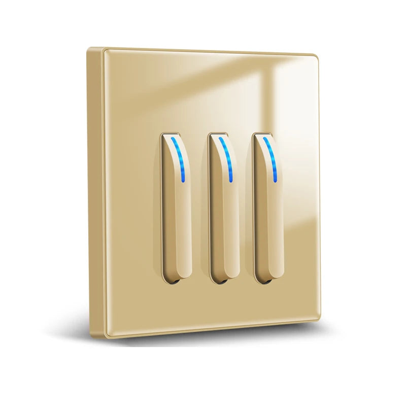 Wall Light Switch 1/2/3/4 Gang LED Indicator Piano Button, White Black Gray Gold Tempered Glass Panel Wallpad L6, 86*86mm