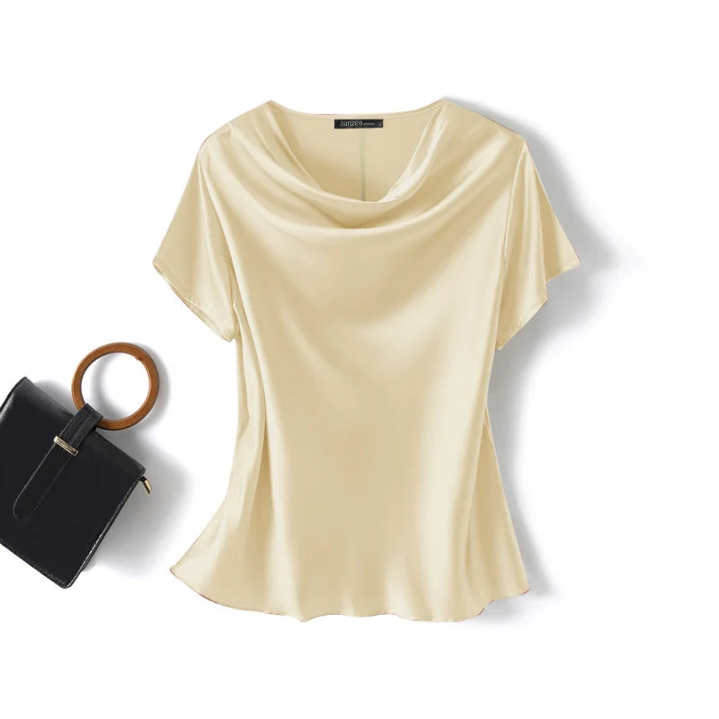 ZANZEA Summer Fashion Satin Blouse Women Short Sleeve Solid Shirt Female Casual OL Work Tunic Tops Elegant Loose Blsuas Oversize