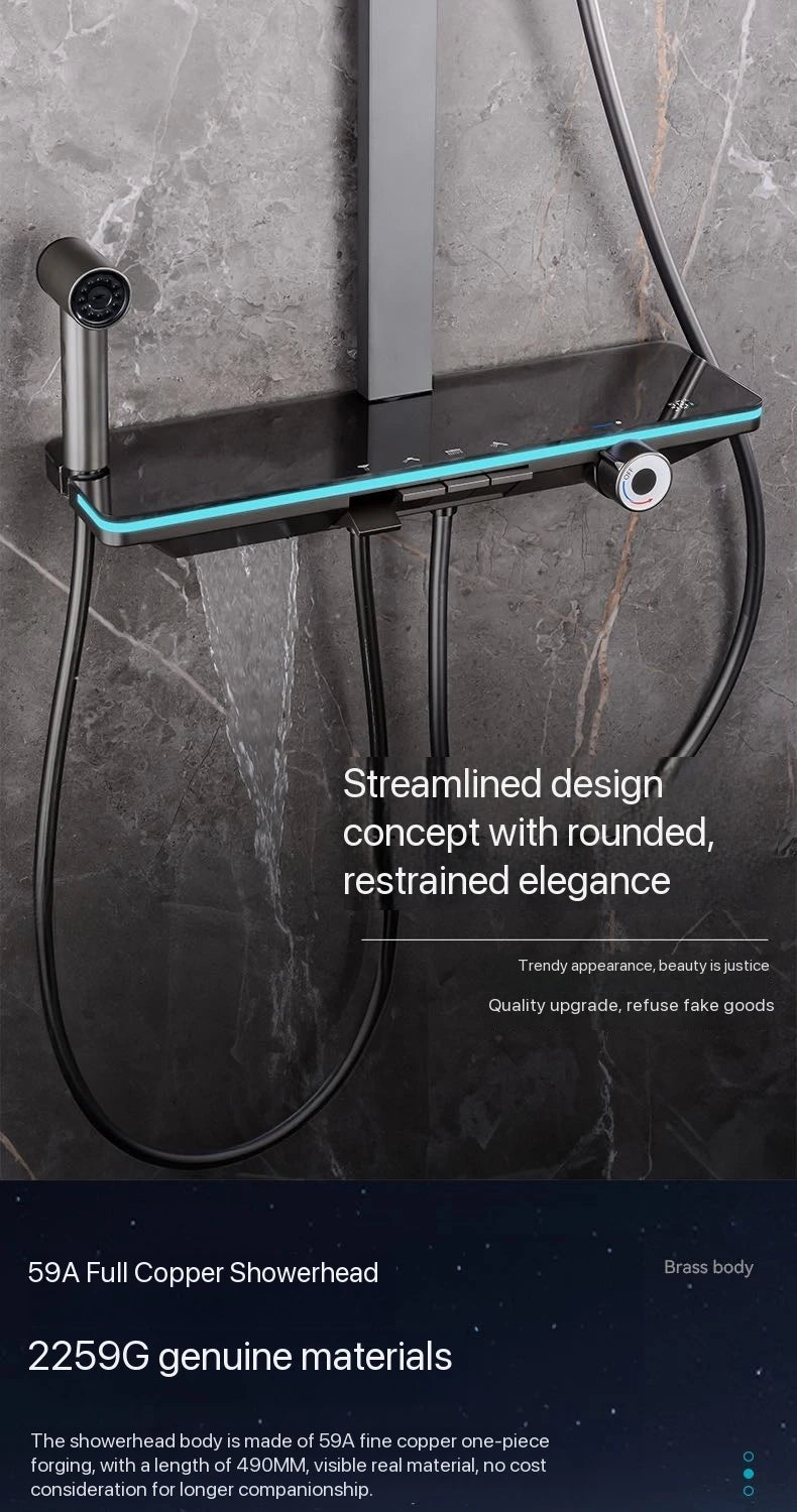 Gray Piano Button Ambient Light Bathroom Shower Full Set Digital Display Shower System Sets Rain Faucets Shower Head