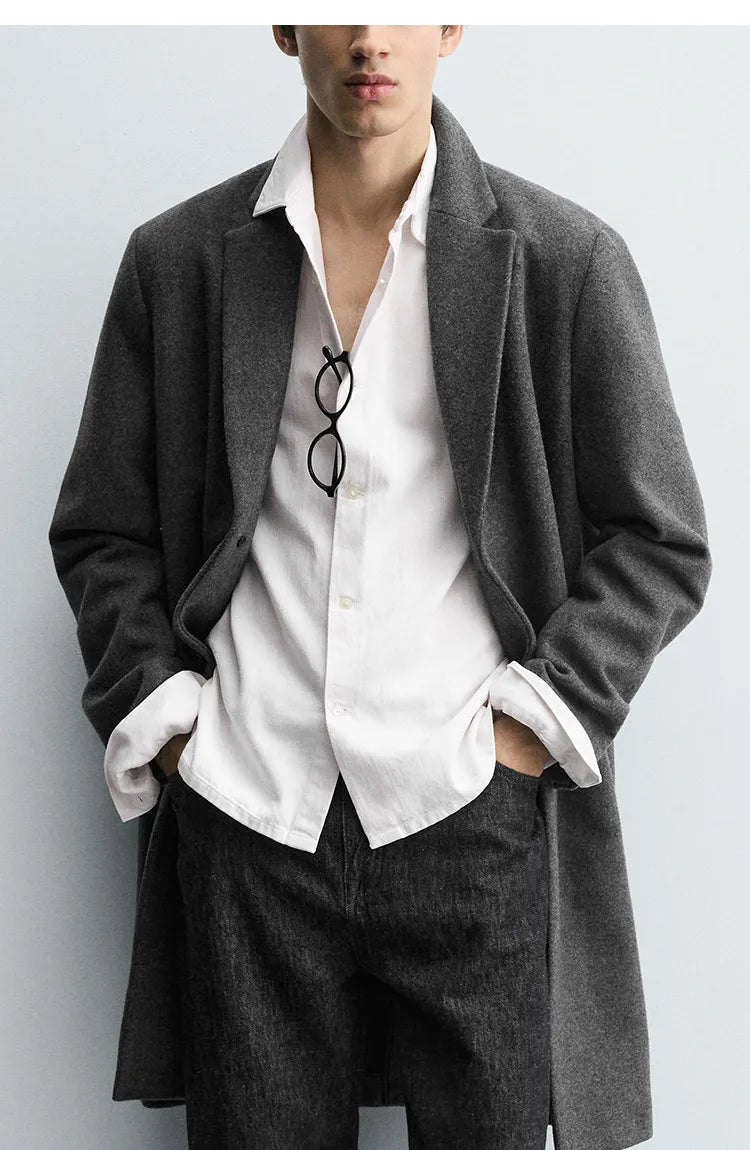 MAMELICCE Original design Mid-length woolen coat Wool-blend coat Classic business casual Autumn and winter trench coats Men coat