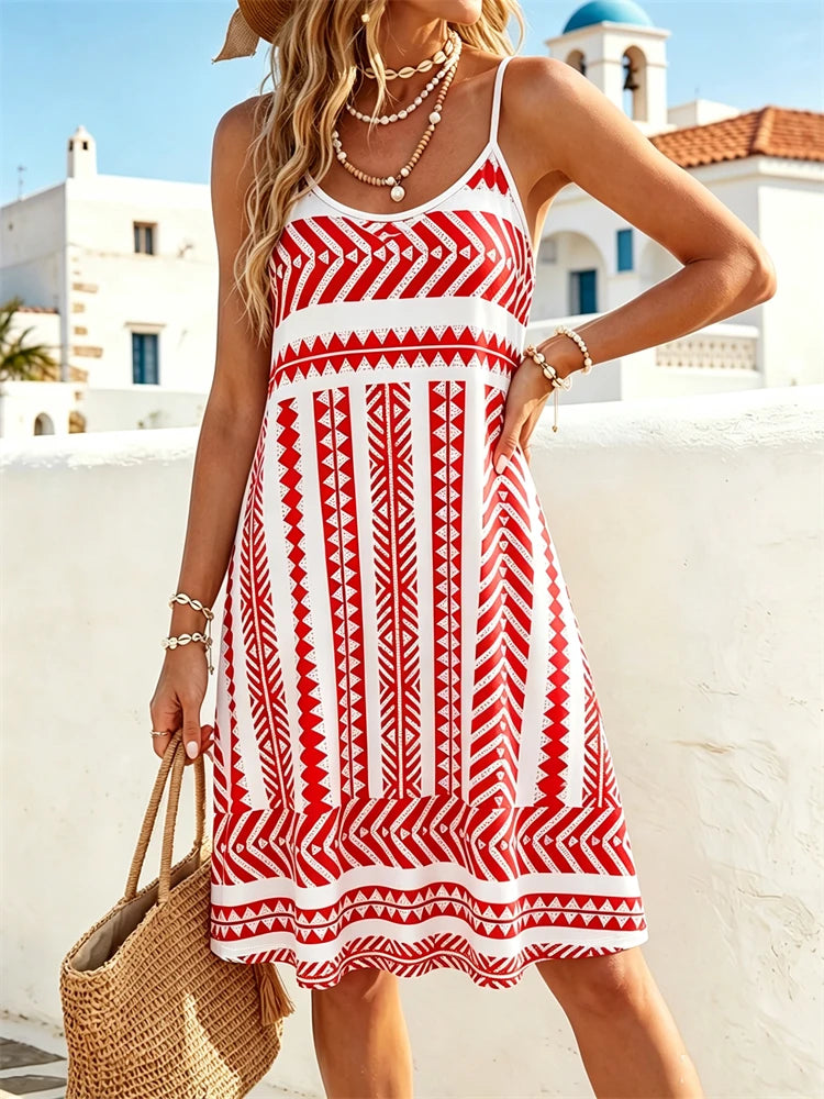 Simple and Versatile Summer Tank Dress for Women Elegant and Stylish Round-Neck Dress with Pockets Hawaiian-Style Dress
