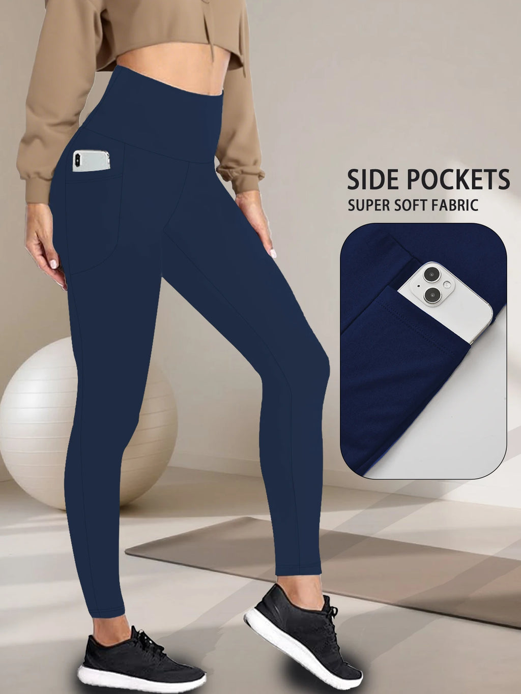 Super Soft Sports Leggings With Pockets For Women High Waisted Workout Yoga Running Push Up Gym Fitness Tight Pants Women's