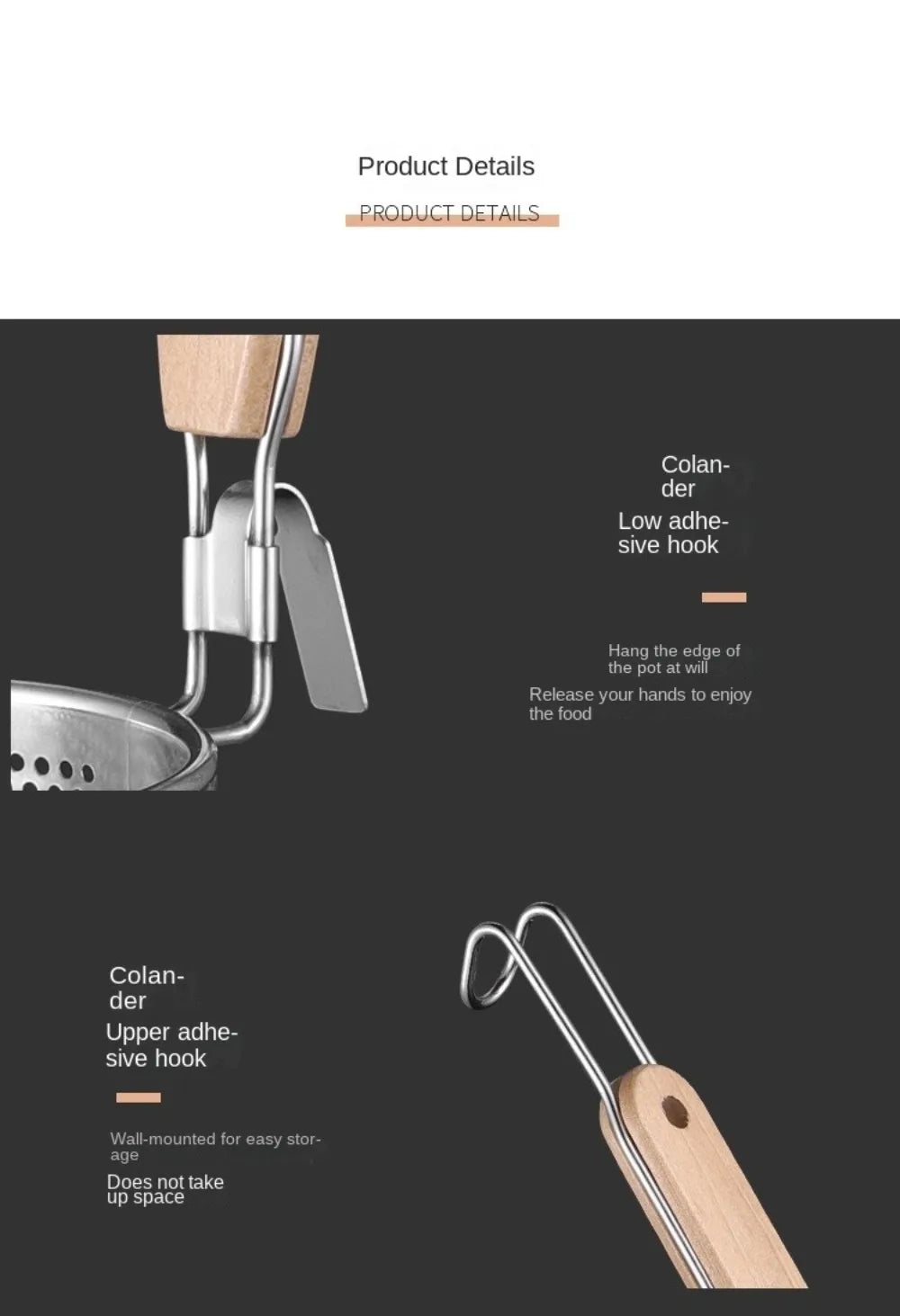 Durable Thickened Stainless Steel Funnel Kitchen Gadgets Wooden Handle Pasta Basket Strainer Multifunctional Noodle Funnel