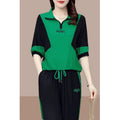 2 Piece Sets Women 2024 Summer Fashion Contrast Color Half Zipper Short Sleeve Tops Casual Pockets Sports Joggers Pants Outfits