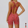 Greenora Leopard Print Yoga Jumpsuit Women Backless Sexy Bodysuit Push Up Gym Romper Peach Lift Fitness Activewear Sportswear
