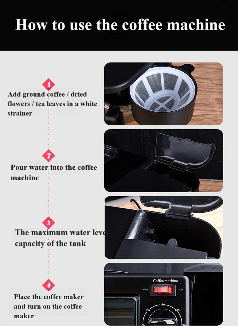Factory direct sales Spot 3 in 1 Breakfast Station Oven Coffee Machine Household Multifunctional 3 in 1 Breakfast Machine