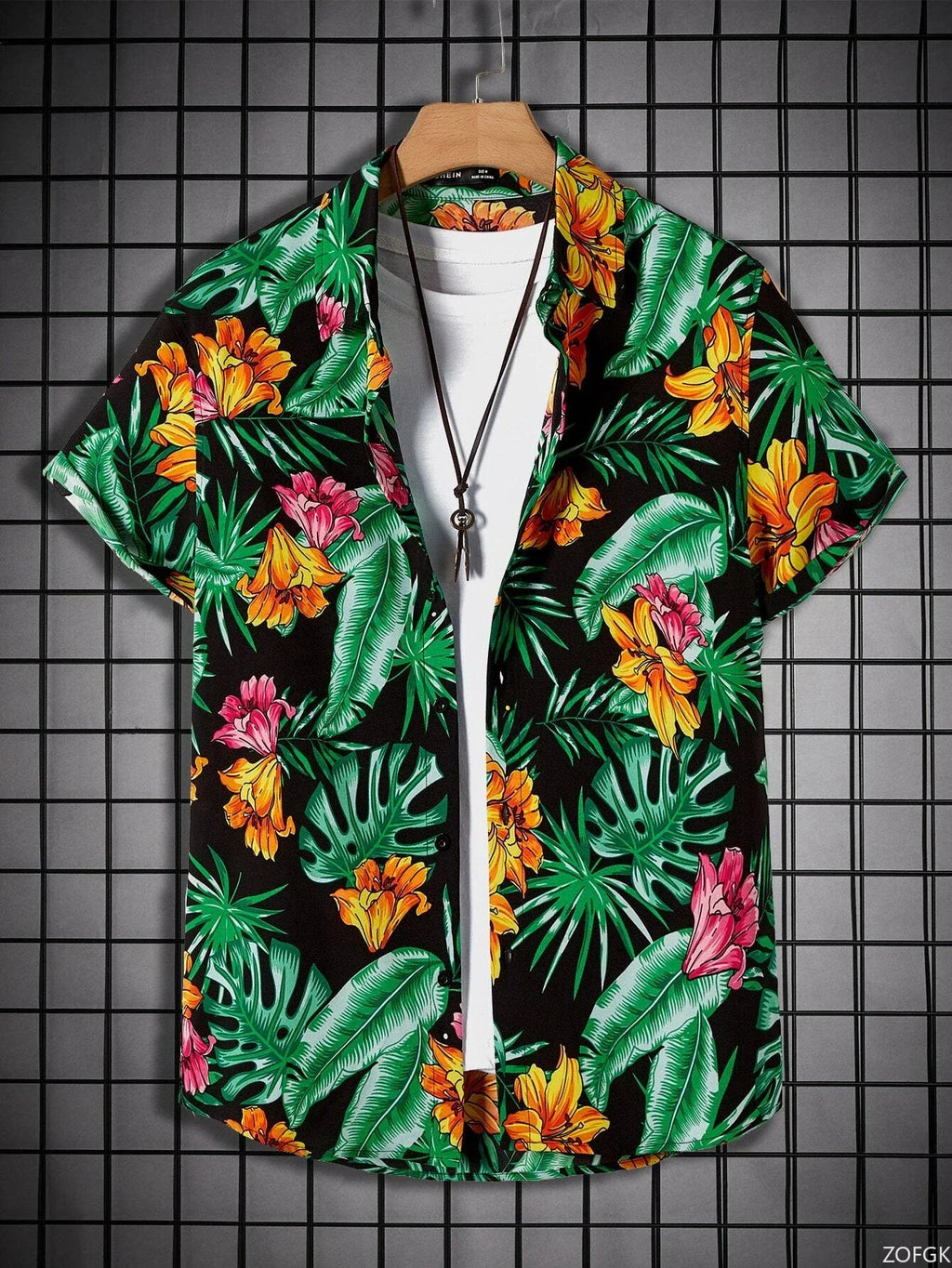 Hawaiian Style Fresh Coconut Print Men's Short-sleeved Fashion Shirt Men's Summer Outdoor Vacation Fashion Short-sleeved Shirt