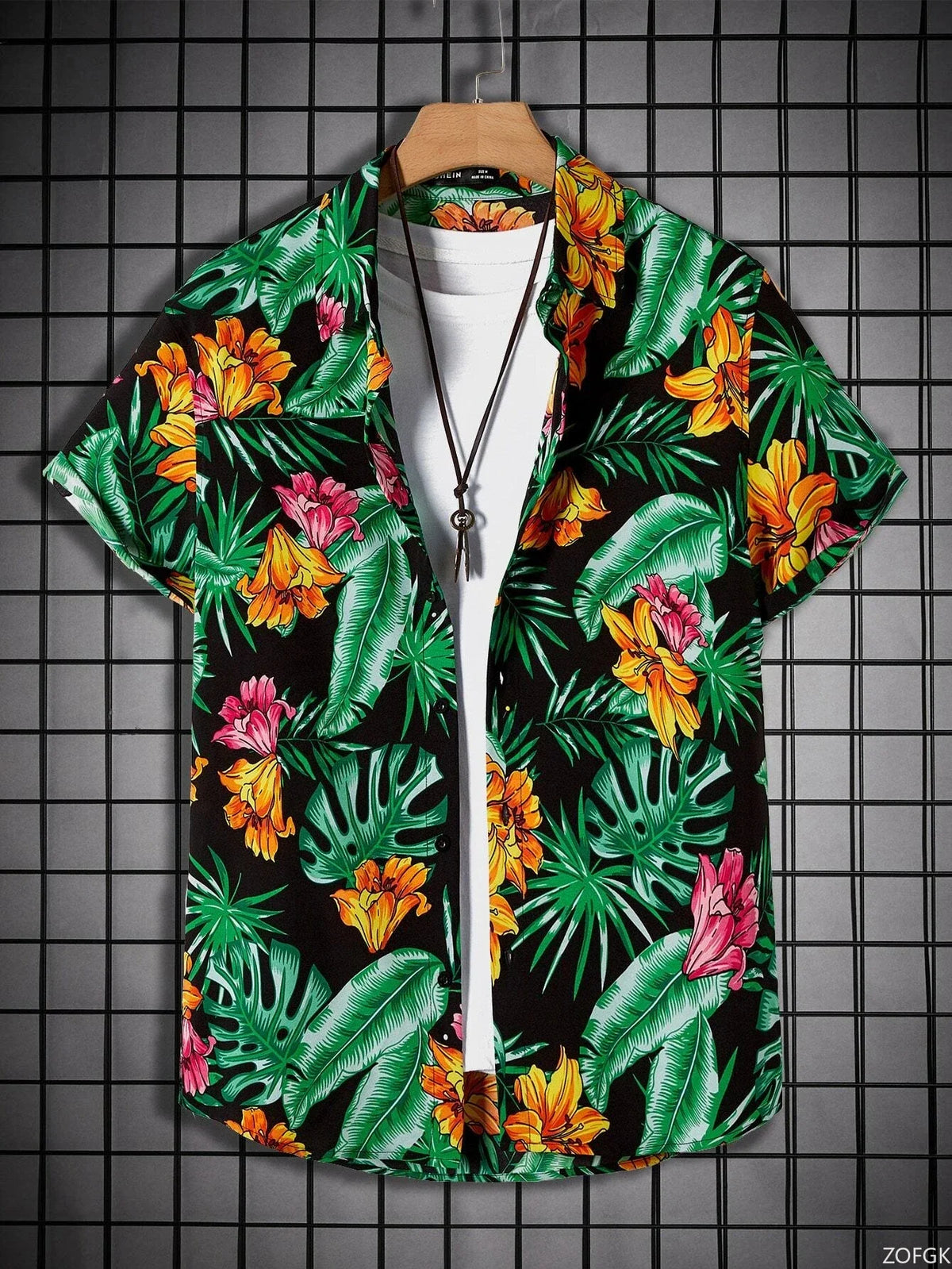Hawaiian Style Fresh Coconut Print Men's Short-sleeved Fashion Shirt Men's Summer Outdoor Vacation Fashion Short-sleeved Shirt