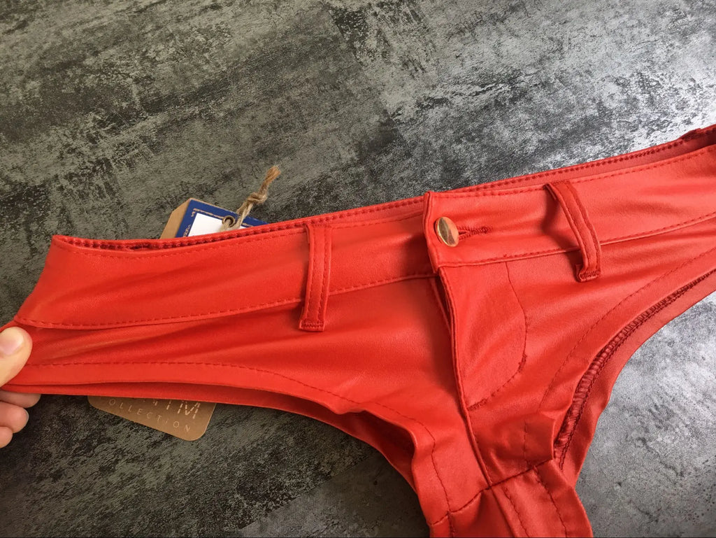 Women's Mini Ultra Shorts Low Rise Stretch PU Faux Leather Shorts Bikini Hot Pants Red Black Summer 2025 Streetwear