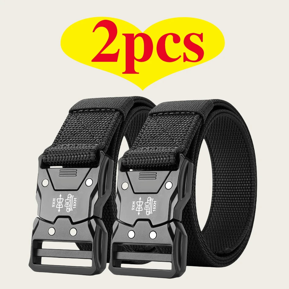 Two Pieces of Men's Outdoor Sports Training Belt, Fashionable and Versatile Trend Belt, Quick Release Symmetrical Buckle Belt