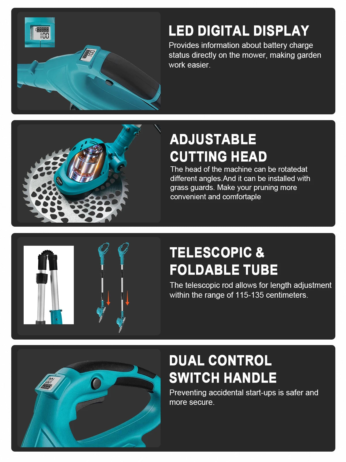 Gisam 10Inch Brushless Electric Lawn Mower 36000RPM Grass Trimmer Length Adjustable Garden Power Tool For Makita 18V Battery Pin