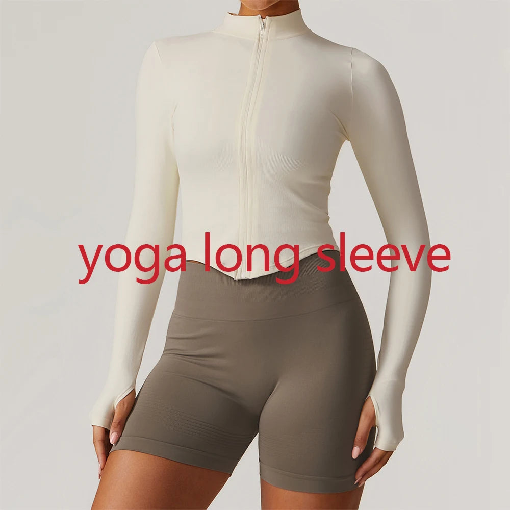 Zipper Yoga Shirts For Women Long Sleeve Seamless Fitness Running Gym Jacket Workout Dry Fit Breathable High Elastic Sports Top