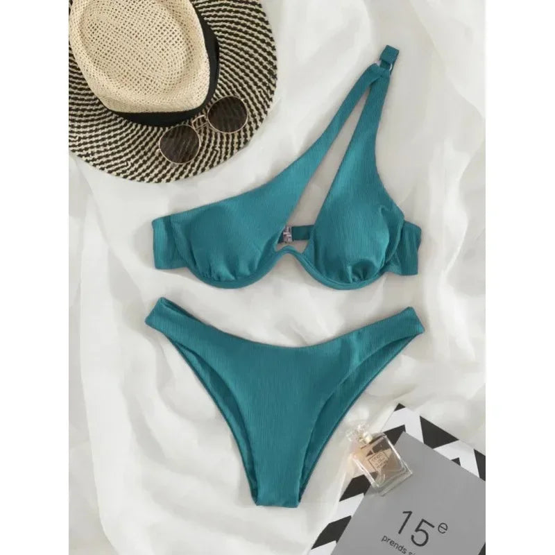 Sexy Bikinis Swimsuits Cut Out Women's Swimwear One Shoulder Biquini High Cut Bathing Suits Push Up Beach Bikini Set