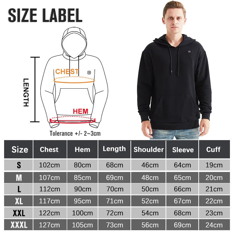 Men's Winter Warm Heated Hoodie 2026 Outdoor Electric USB Charging Heat Jacket Outdoor Sportswear Electric Heated Clothes