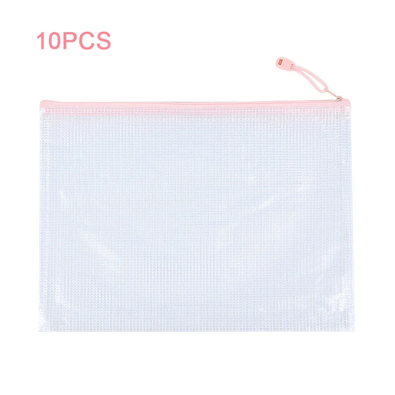 10Pcs Mesh Zipper Pouch Document Bag Waterproof Zip File Folders A4 A5 Size Office School Supplies Storage