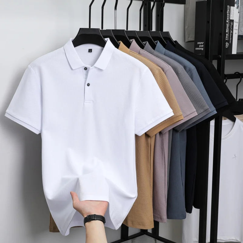 100% Pure Cotton Boutique Short-Sleeved High-End Men's Polo Shirt Summer High-Quality Solid Color Tops Business Casual T-Shirt