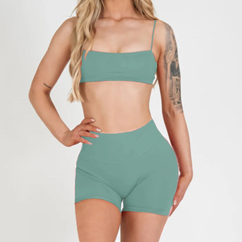 2/3PCS NoLogo Seamless DVision Yoga Set Women Workout Scrunch Leggings Strappy Sports Bra Fitness Gym Shorts Workout Suits XP65