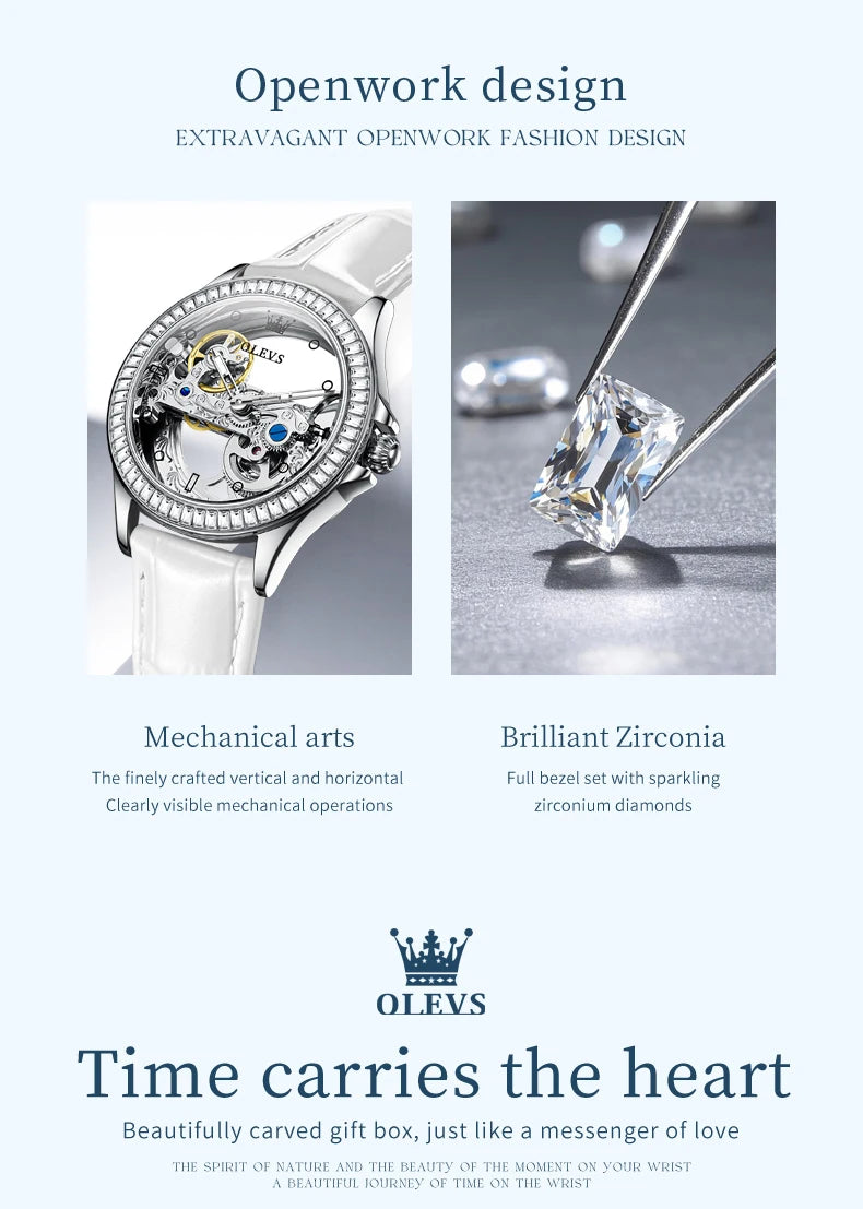 OLEVS Couple Watches Original Fully Transparent Skeleton Automatic Mechanical Watches For Men Women Lover's Gift Luxury Watches