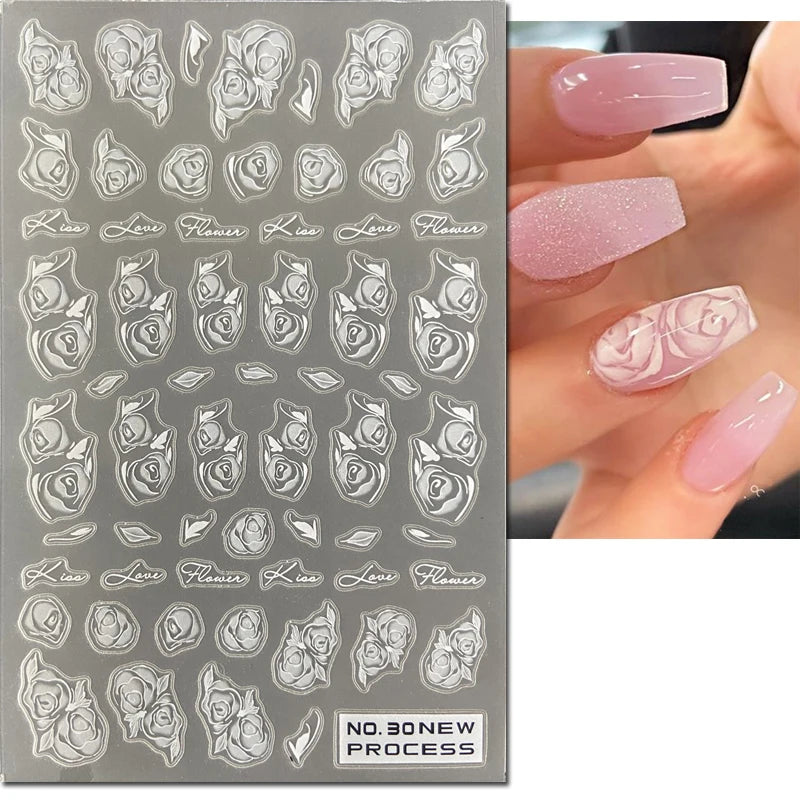 3d Nail Art Ultrathin Decals Blue Pink Blossom Florals Flowers Leaves Nail Stickers Decoration For Nail Tips Beauty