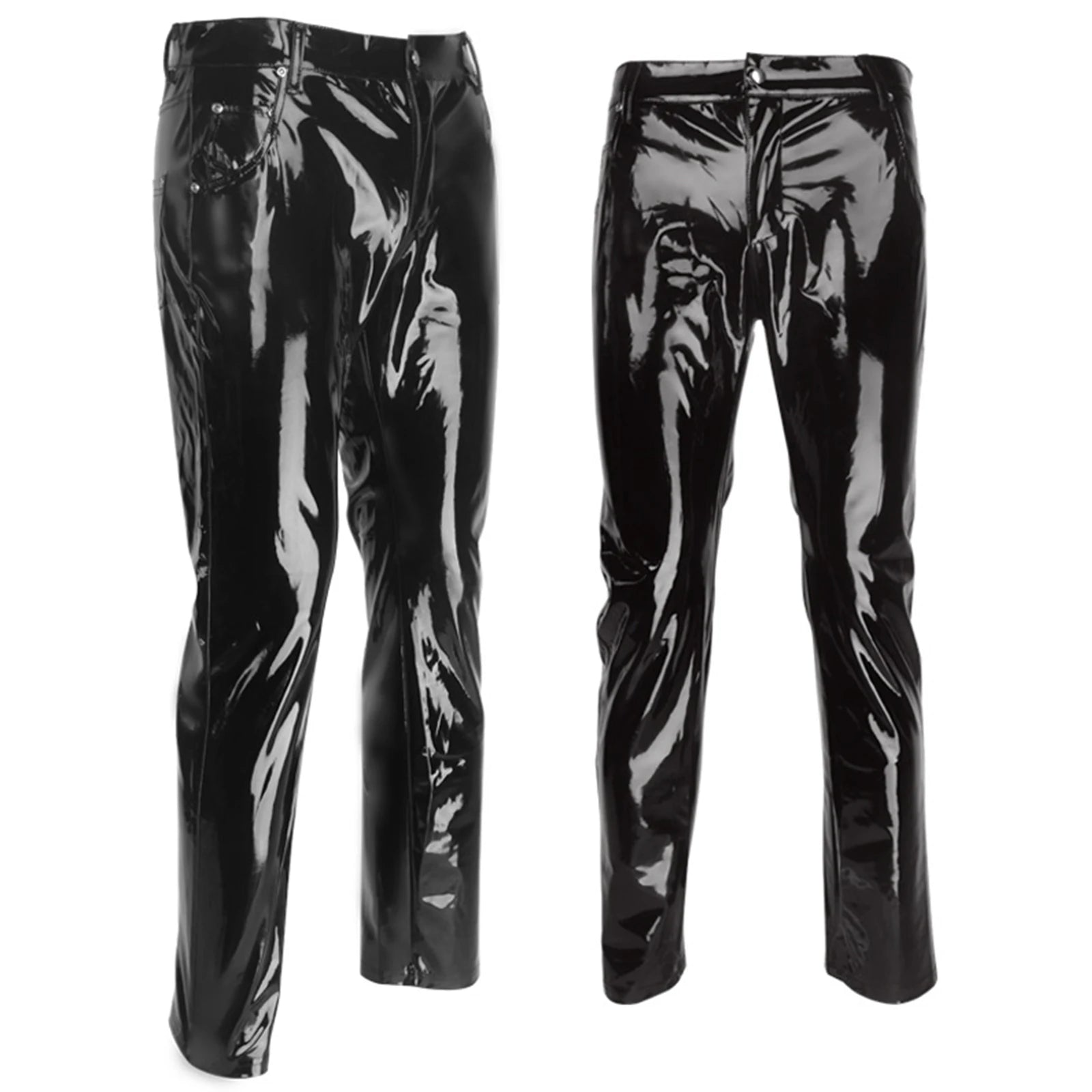 Men Latex Leather Pants Low Waist Faux Leather Shiny Pants Fashion Tight Trousers for Club Stage Show Rock Band Performance