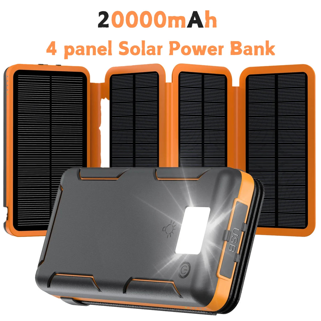 50000mAh Portable Solar Power Bank Fast Charging USB-C/USB-A for IOS Android Outdoor Large Capacity Backup Charger for Camping