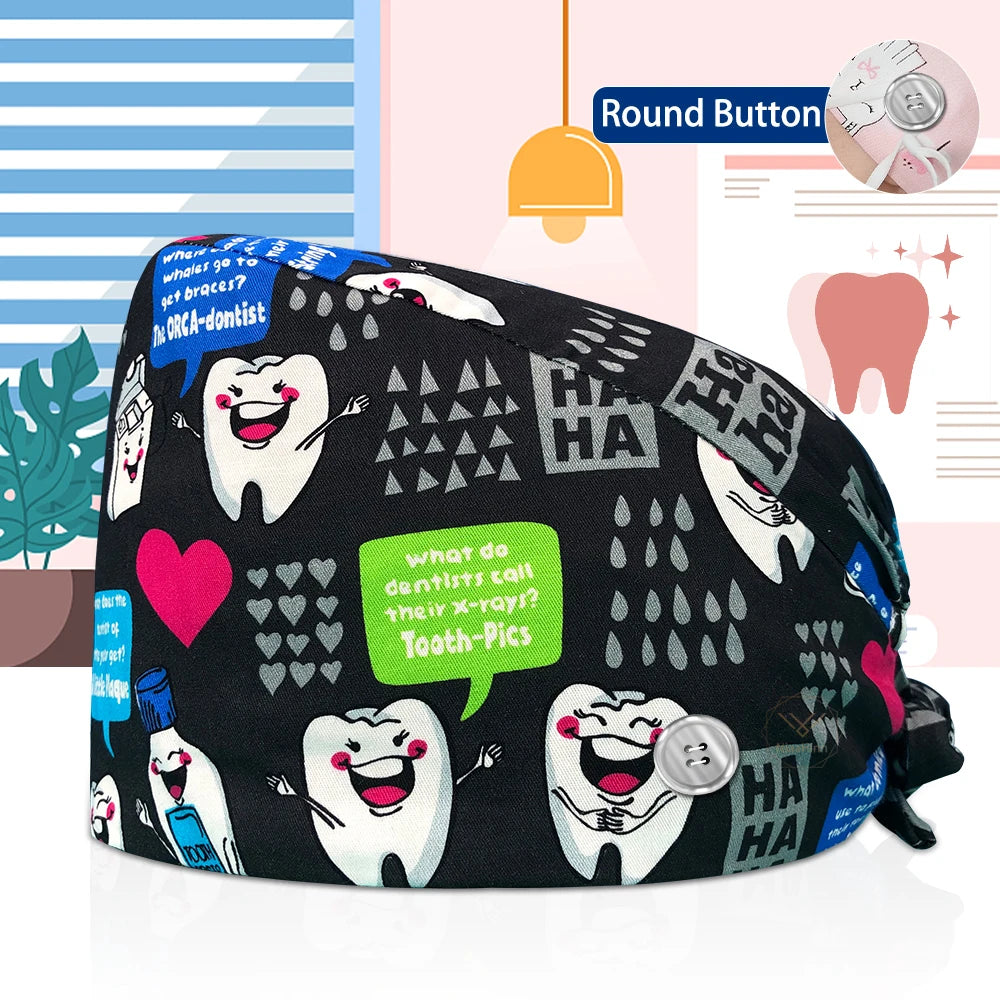 Dentistry Pet Medical Scrub Pharmacist Clinic Hat Dentist Lab Cap Nurse Surgical Working Caps Nursing Hats Cotton with Button