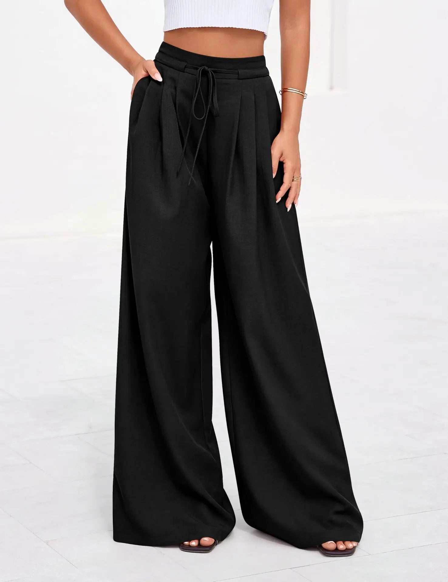 2026 New Women's High Waist Drawstring Wide Leg Pants, Loose Breathable Trousers for Summer Vacation & Daily Wear