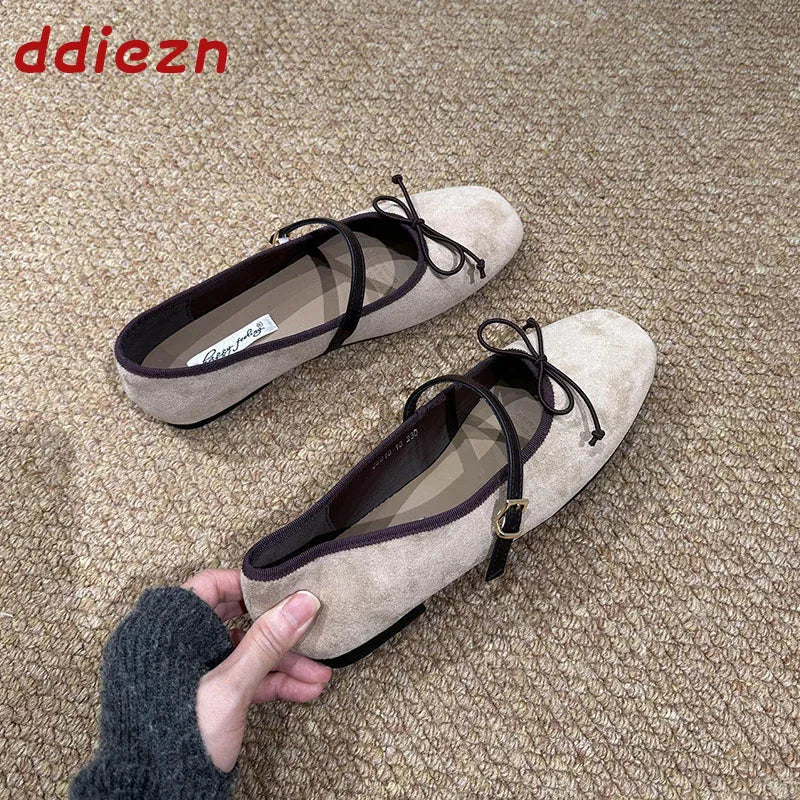 New Fashion Buckle Strap Women Mary Janes Flats Shoes Ballet Flats Female Soft Footwear Butterfly-Knot Ladies Shallow Shoes