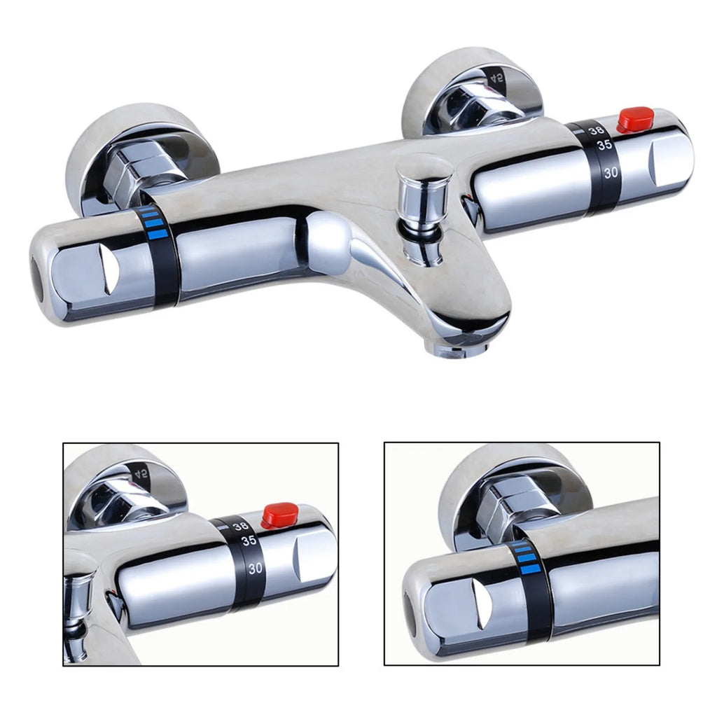 Thermostatic Mixing Valve, Brass Shower Valve with Temperature Control, Anti-Scald Bathroom Shower Faucet with Flow Control