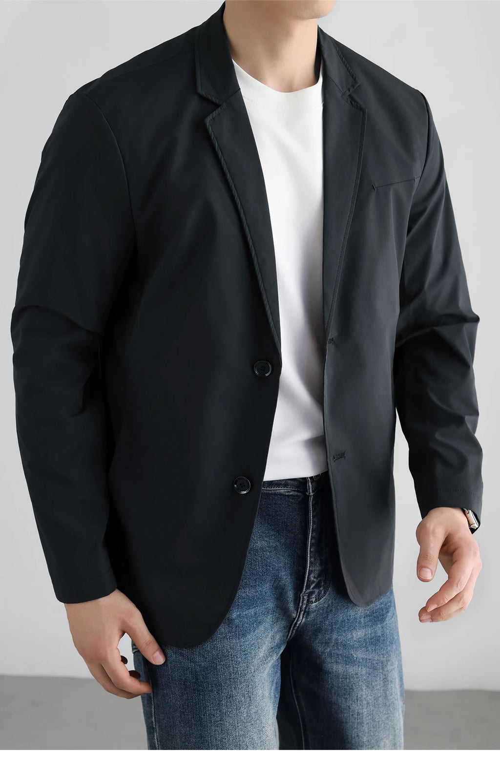 Lightweight Windproof Anti-Wrinkle Slim Fit Men's Business Casual Notch Lapel Suit Jacket Commuting Autumn Polyester Fiber