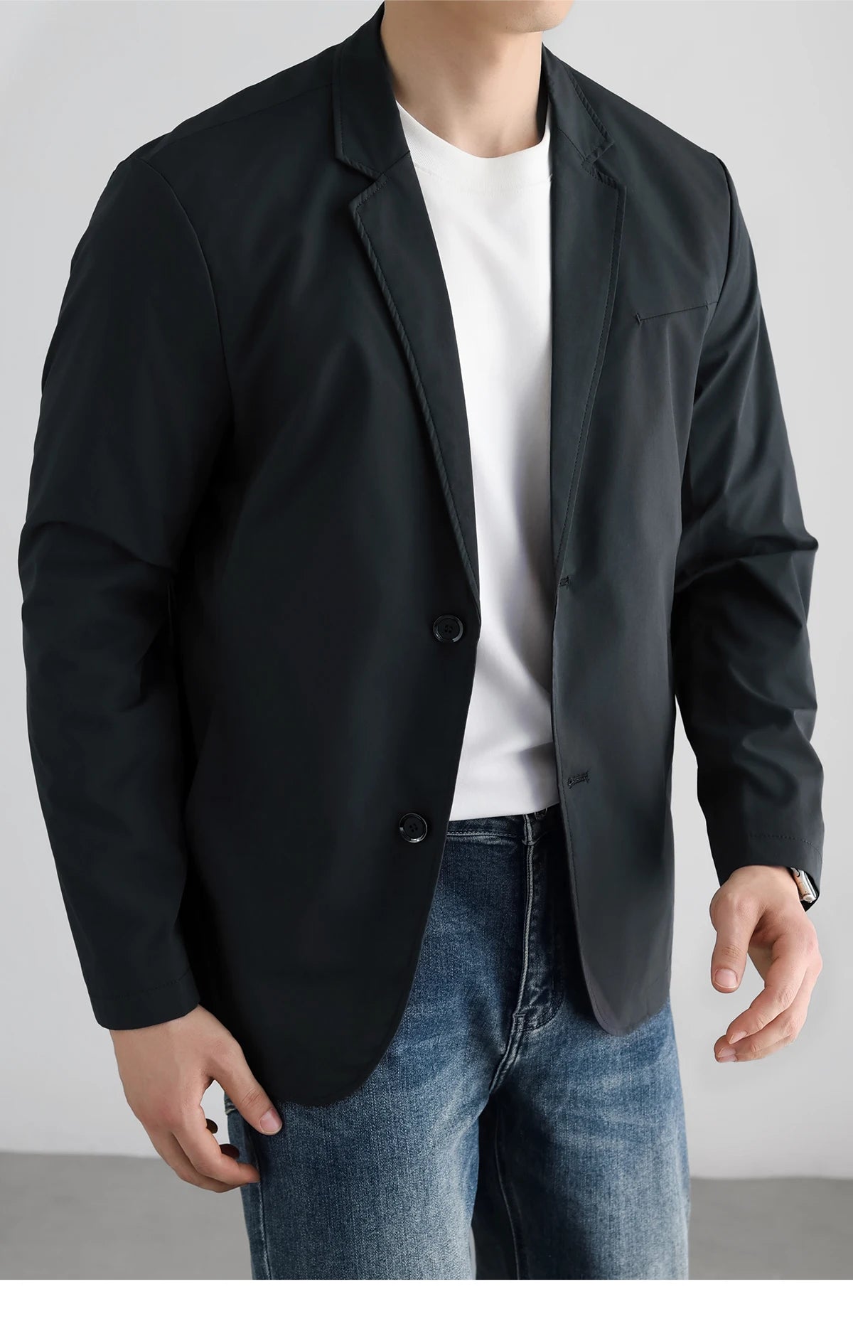 Lightweight Windproof Anti-Wrinkle Slim Fit Men's Business Casual Notch Lapel Suit Jacket Commuting Autumn Polyester Fiber