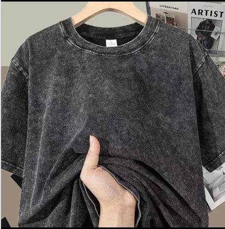 Washed T-shirt Solid Color Mineral Wash Blank Graphic Tee Oversized Loose Short Sleeve Unisex Hip Hop Streetwear Tops