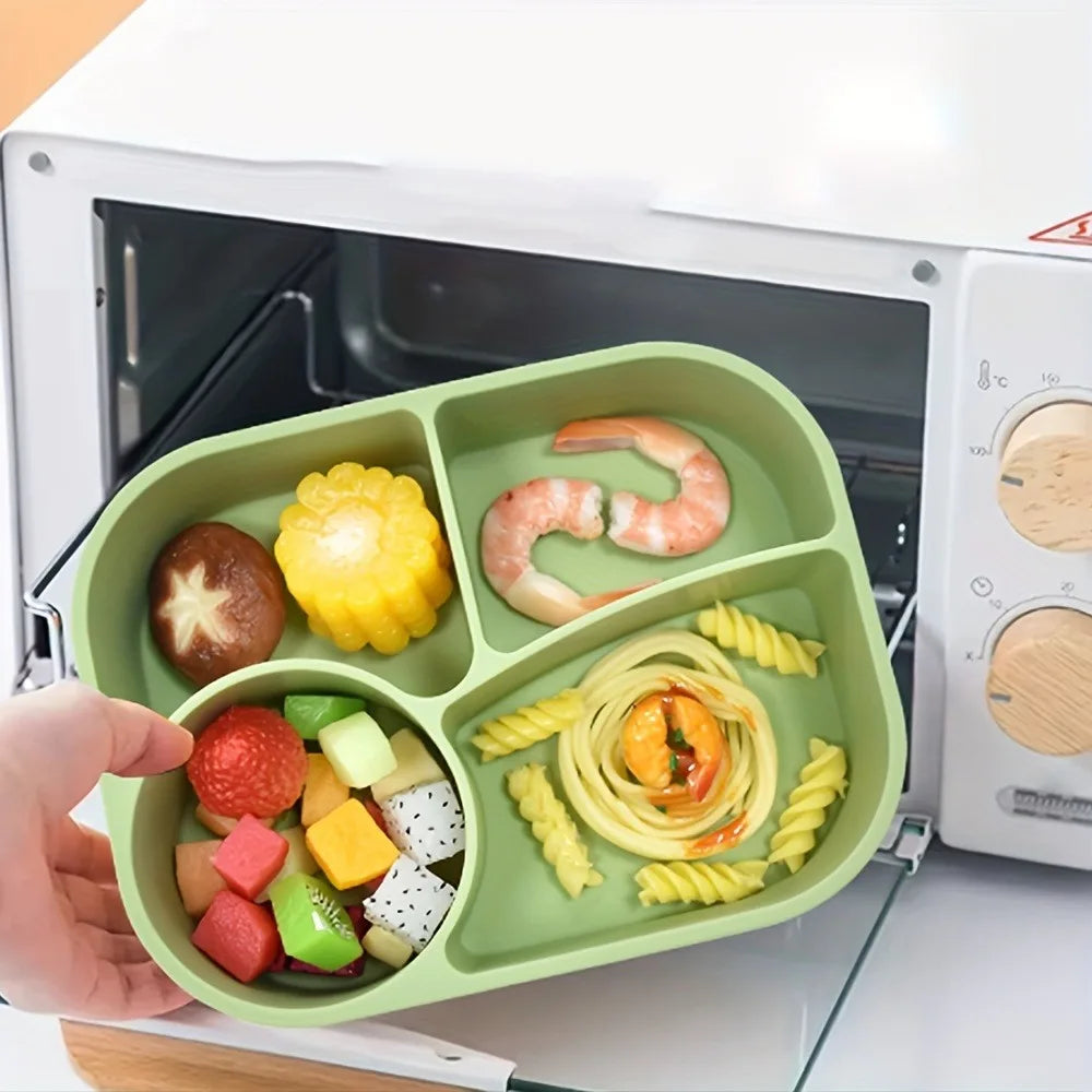 Rectangular Silicone 4 Grid Lunch Box Heat Resistant Leak Proof Lunch Container With Compartments Microwavable Food Box School
