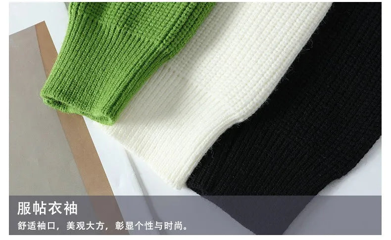 Upgraded Versio Knitted Sweater Fashion Patchwork Knitting Mock Neck Pullovers Autumn Winter Daily Casual Warm Pullover Sweaters
