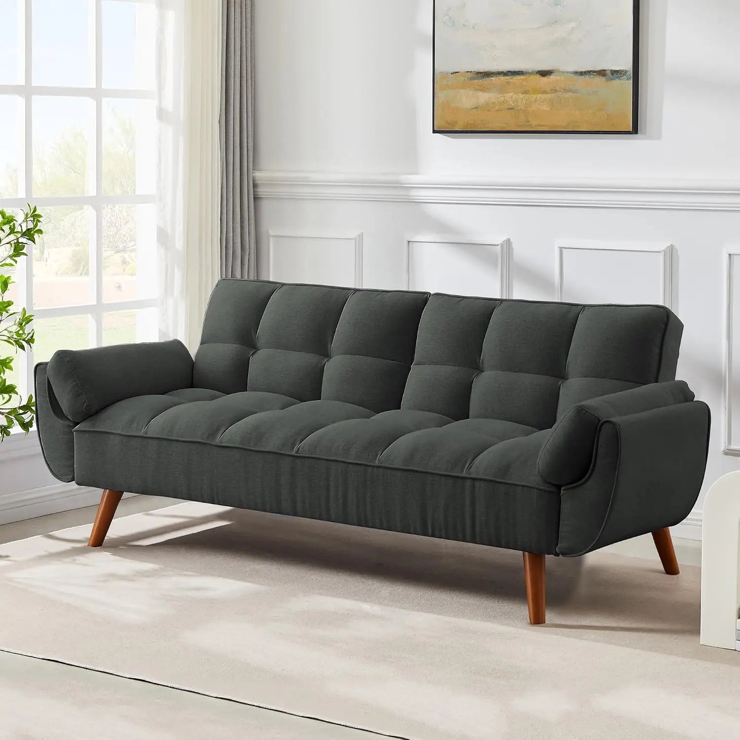 Modern Convertible Sleeper Sofa, 75" Twin Futon with Adjustable Split Backrest for Living Room Small Spaces, Grey, Customized
