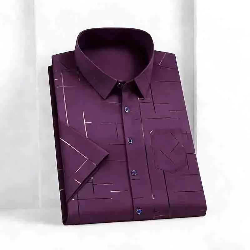 2026 New Men's Silky Short Sleeve Shirt Wrinkle-Resistant Short Sleeve Casual Office Daily Wear
