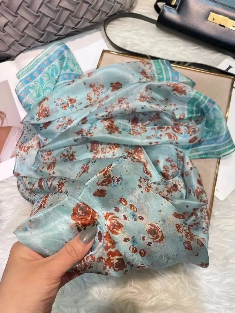 100% Mulberry Silk Scarf Shawl Brand Plum Bossom Design Blue Green Summer Beach Silk Shawls Scarfs Fall Winter Neck Head Scarf